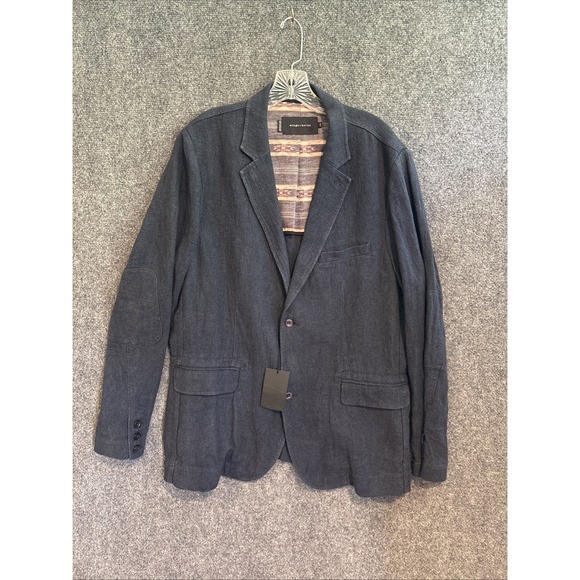 WINGS + HORNS Felted Linen Blazer‎ Navy Blue Mens Size XL NWT - Picture 1 of 11